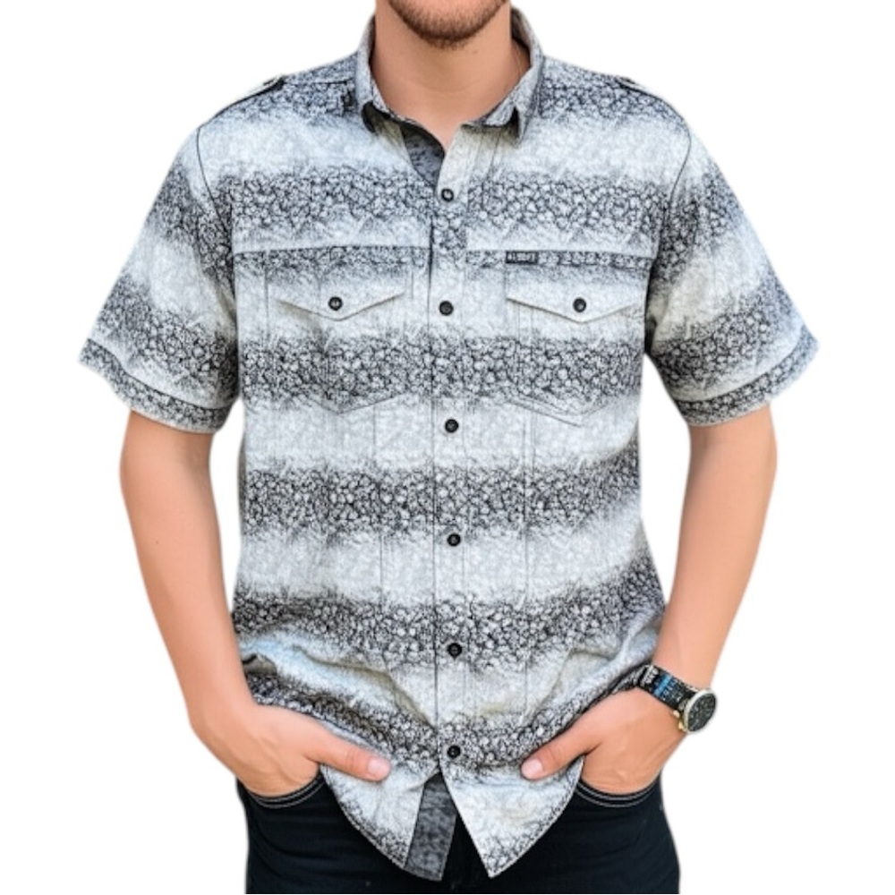 Point Zero Men's Black & Grey Ombré Floral Patterned Button Shirt Size Xlarge - Picture 1 of 12